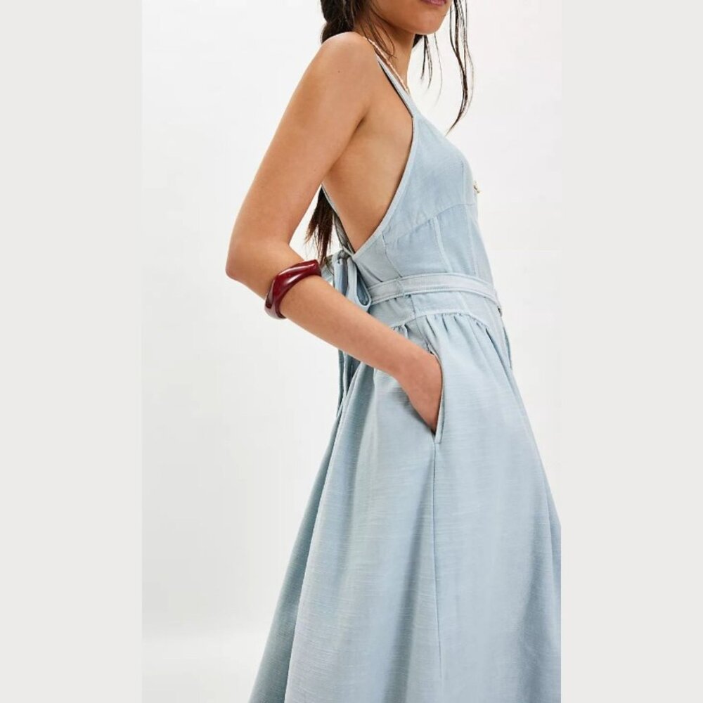 Free People Light Blue Merrick Midi Dress - SZ M - NWT - Picture 3 of 12